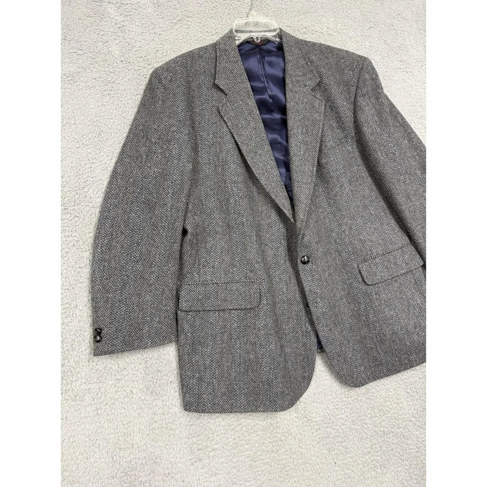 Vintage Savile Row Blazer Mens 48 Gray Wool Herringbone‎ Tweed Sport Coat
